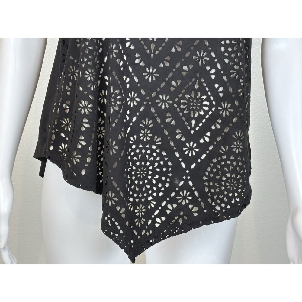 Black‎ Eyelet Cutout Cami Tank Top Womens Size M Asymmetrical Hem Festival Indie - Picture 5 of 16